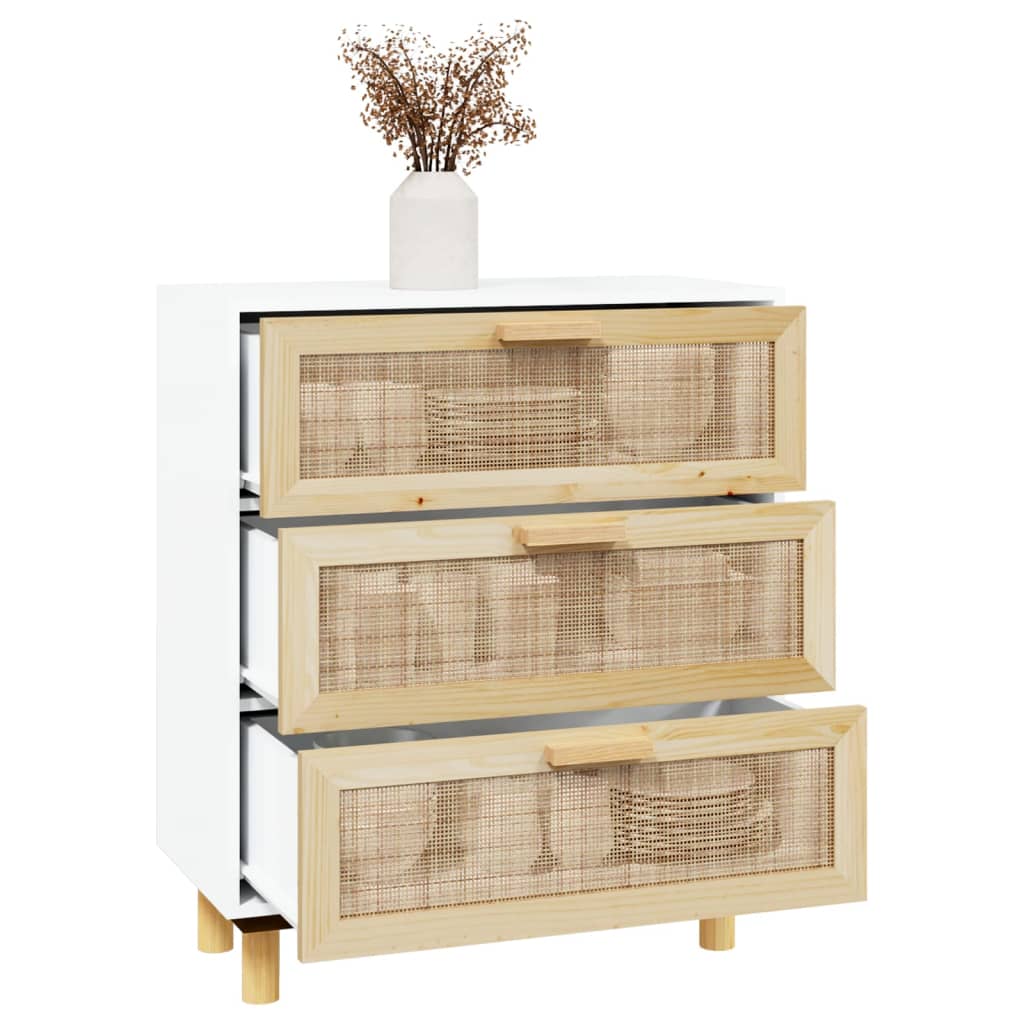 Dressoir 60x30x70 cm massief grenenhout en rattan wit - AllerleiShop