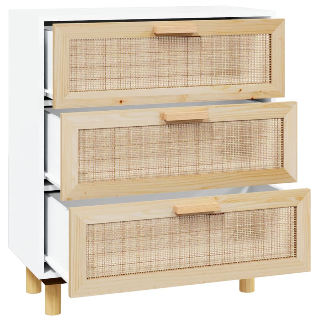 Dressoir 60x30x70 cm massief grenenhout en rattan wit - AllerleiShop