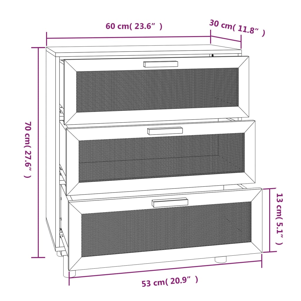 Dressoir 60x30x70 cm massief grenenhout en rattan wit - AllerleiShop