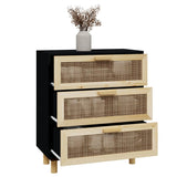 Dressoir 60x30x70 cm massief grenen hout en rattan zwart - AllerleiShop