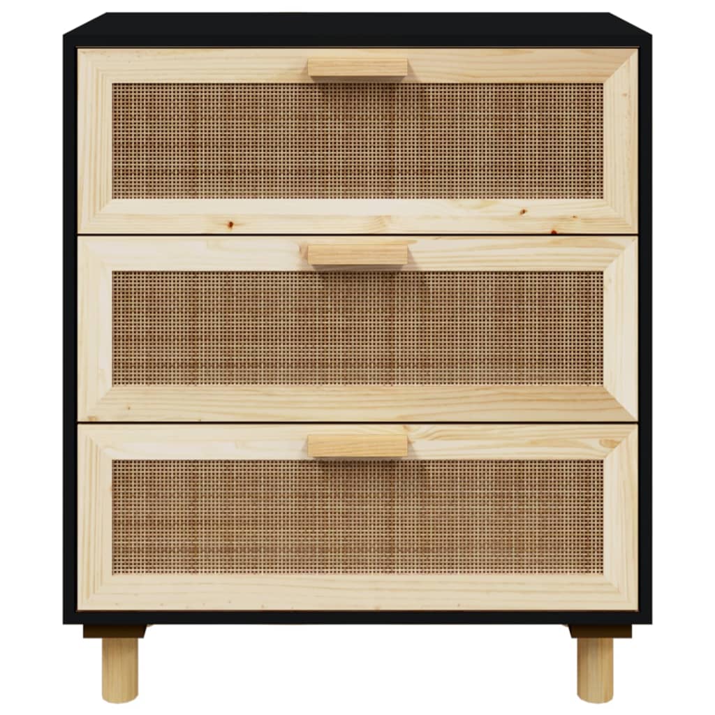 Dressoir 60x30x70 cm massief grenen hout en rattan zwart - AllerleiShop