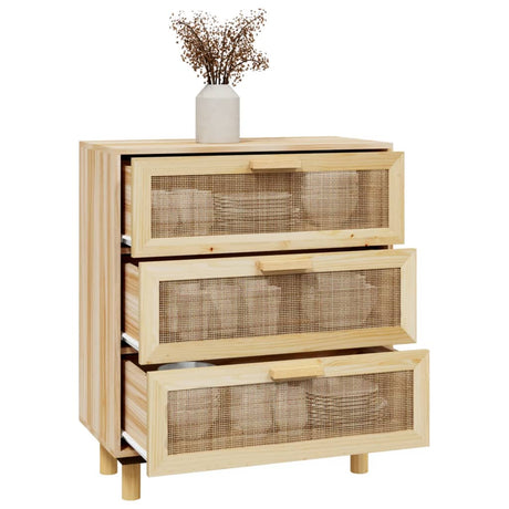 Dressoir 60x30x70 cm massief grenenhout en rattan bruin - AllerleiShop