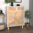 Dressoir 60x30x75 cm massief grenenhout en rattan wit - AllerleiShop