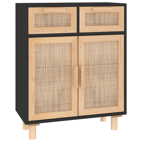 Dressoir 60x30x75 cm massief grenen hout en rattan zwart - AllerleiShop