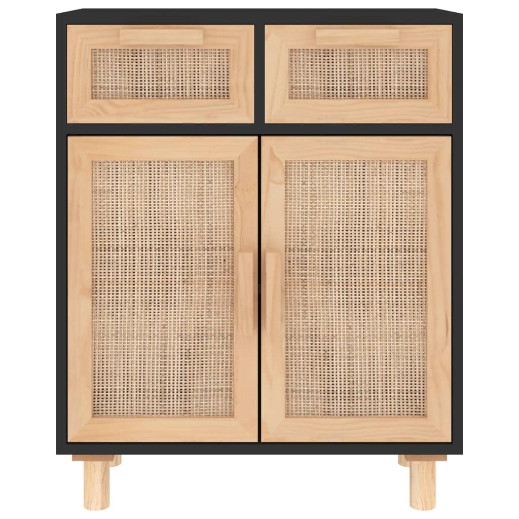 Dressoir 60x30x75 cm massief grenen hout en rattan zwart - AllerleiShop