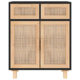 Dressoir 60x30x75 cm massief grenen hout en rattan zwart - AllerleiShop