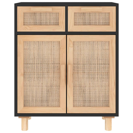 Dressoir 60x30x75 cm massief grenen hout en rattan zwart - AllerleiShop