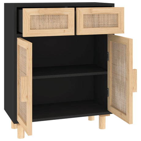 Dressoir 60x30x75 cm massief grenen hout en rattan zwart - AllerleiShop