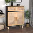 Dressoir 60x30x75 cm massief grenen hout en rattan zwart - AllerleiShop