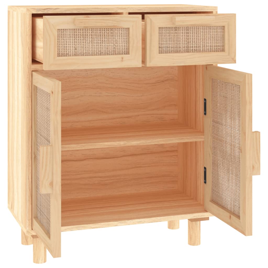 Dressoir 60x30x75 cm massief grenenhout en rattan bruin - AllerleiShop