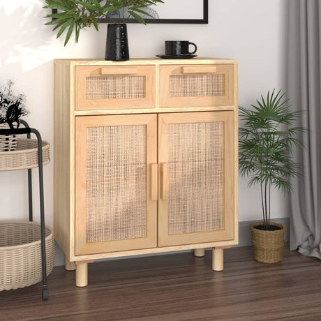 Dressoir 60x30x75 cm massief grenenhout en rattan bruin - AllerleiShop