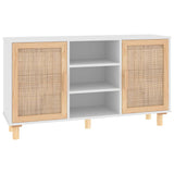 Dressoir 105x30x60 cm massief grenenhout en rattan wit - AllerleiShop