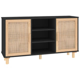 Dressoir 105x30x60 cm massief grenen hout en rattan zwart - AllerleiShop