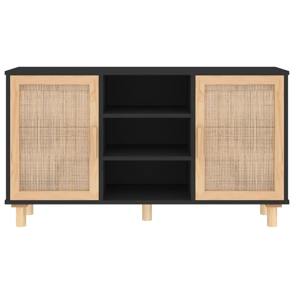 Dressoir 105x30x60 cm massief grenen hout en rattan zwart - AllerleiShop