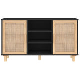 Dressoir 105x30x60 cm massief grenen hout en rattan zwart - AllerleiShop