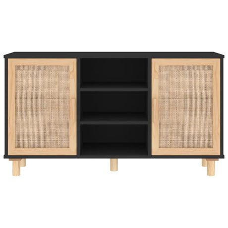 Dressoir 105x30x60 cm massief grenen hout en rattan zwart - AllerleiShop