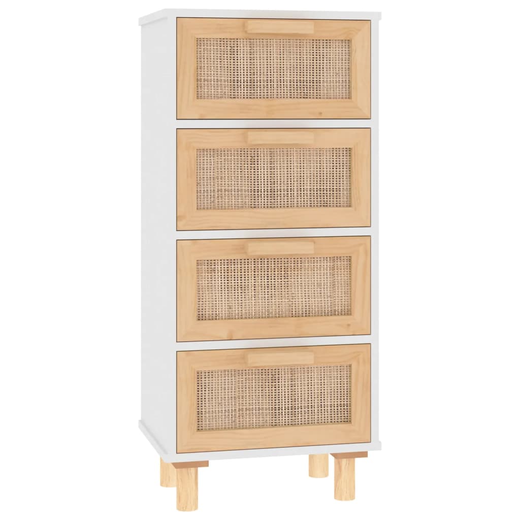 Dressoir 40x30x90 cm massief grenenhout en rattan wit - AllerleiShop