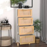 Dressoir 40x30x90 cm massief grenenhout en rattan wit - AllerleiShop