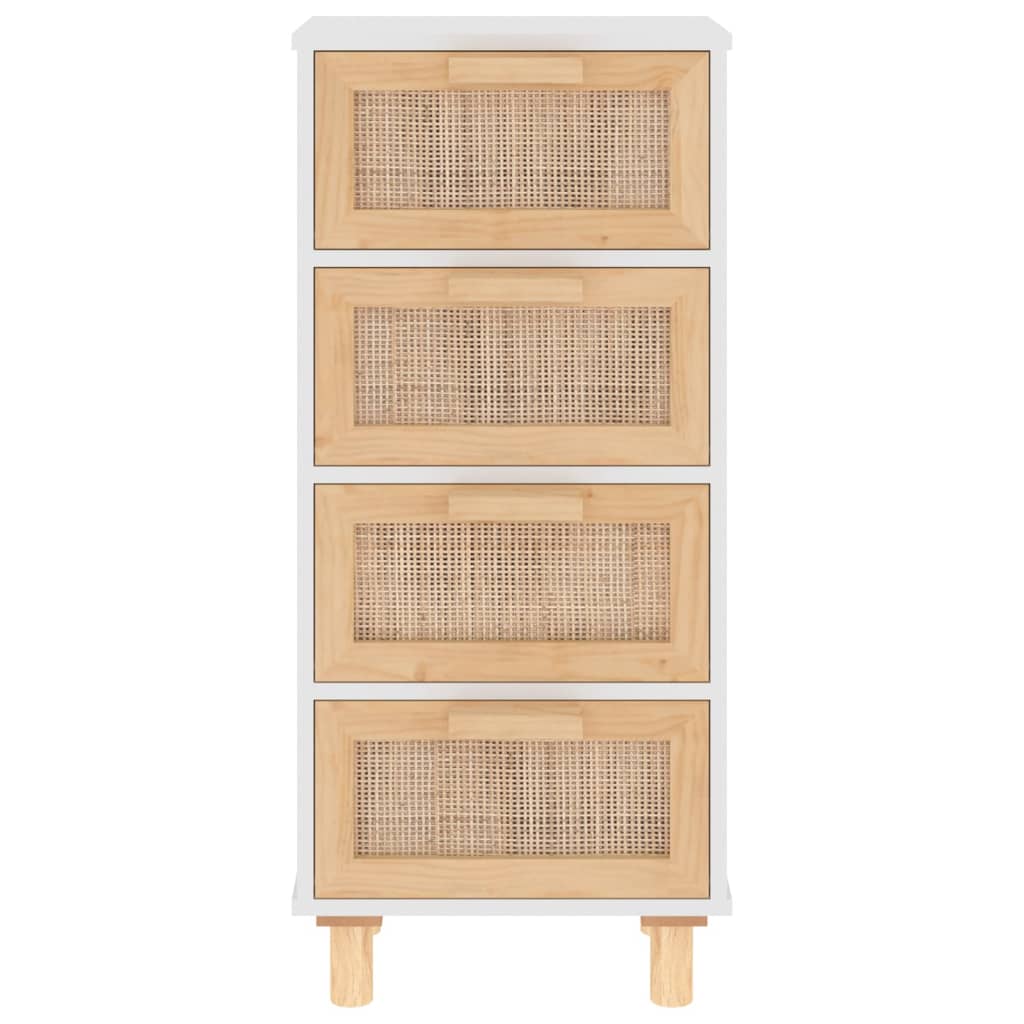 Dressoir 40x30x90 cm massief grenenhout en rattan wit - AllerleiShop