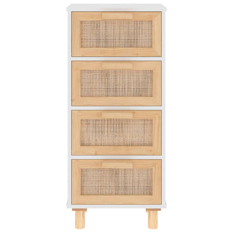 Dressoir 40x30x90 cm massief grenenhout en rattan wit - AllerleiShop