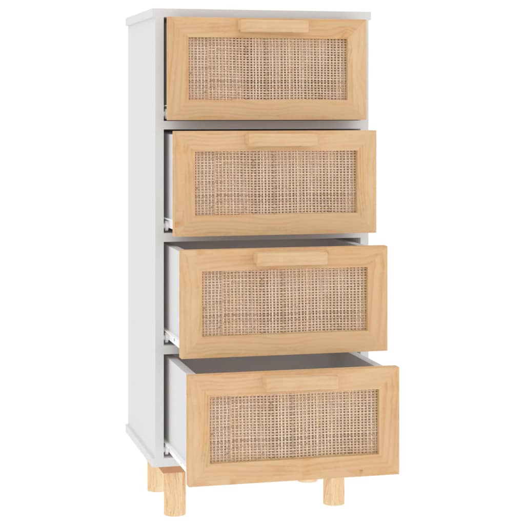 Dressoir 40x30x90 cm massief grenenhout en rattan wit - AllerleiShop