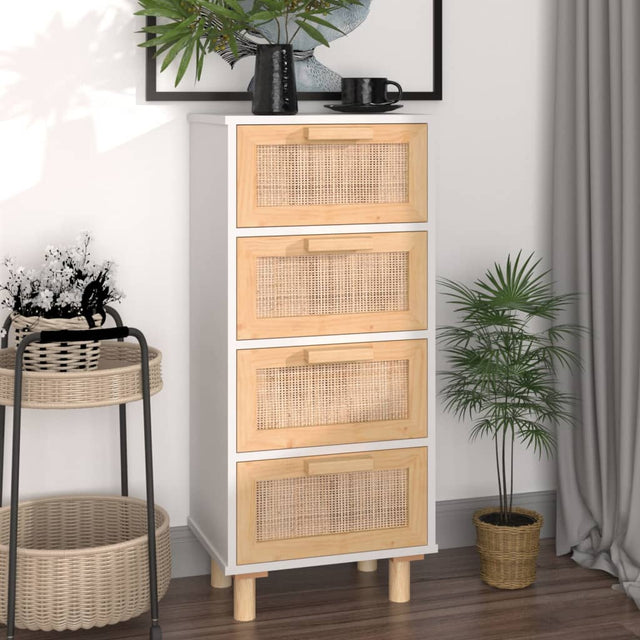 Dressoir 40x30x90 cm massief grenenhout en rattan wit - AllerleiShop