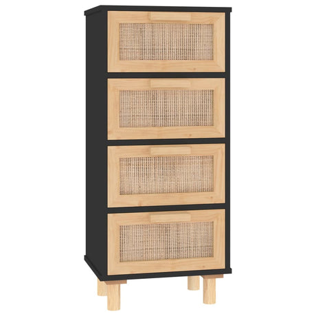 Dressoir 40x30x90 cm massief grenen hout en rattan zwart - AllerleiShop