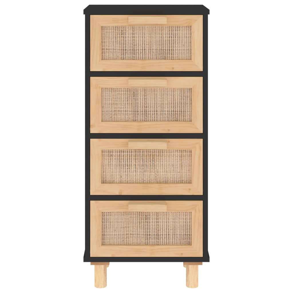 Dressoir 40x30x90 cm massief grenen hout en rattan zwart - AllerleiShop