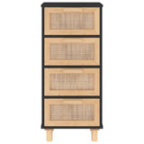 Dressoir 40x30x90 cm massief grenen hout en rattan zwart - AllerleiShop