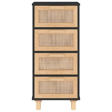 Dressoir 40x30x90 cm massief grenen hout en rattan zwart - AllerleiShop