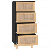 Dressoir 40x30x90 cm massief grenen hout en rattan zwart - AllerleiShop