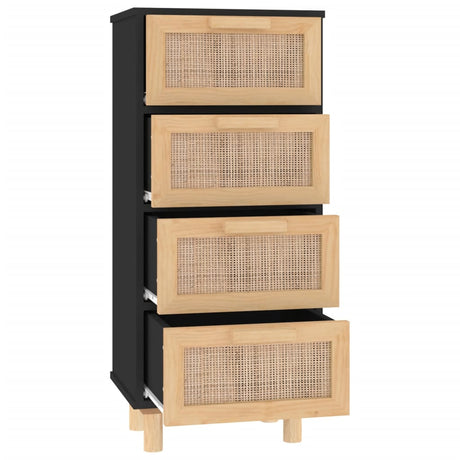 Dressoir 40x30x90 cm massief grenen hout en rattan zwart - AllerleiShop