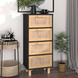 Dressoir 40x30x90 cm massief grenen hout en rattan zwart - AllerleiShop