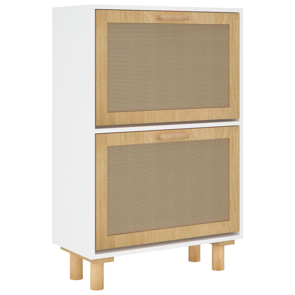 Schoenenkast 52x25x80 cm bewerkt hout en natuurlijk rattan wit - AllerleiShop