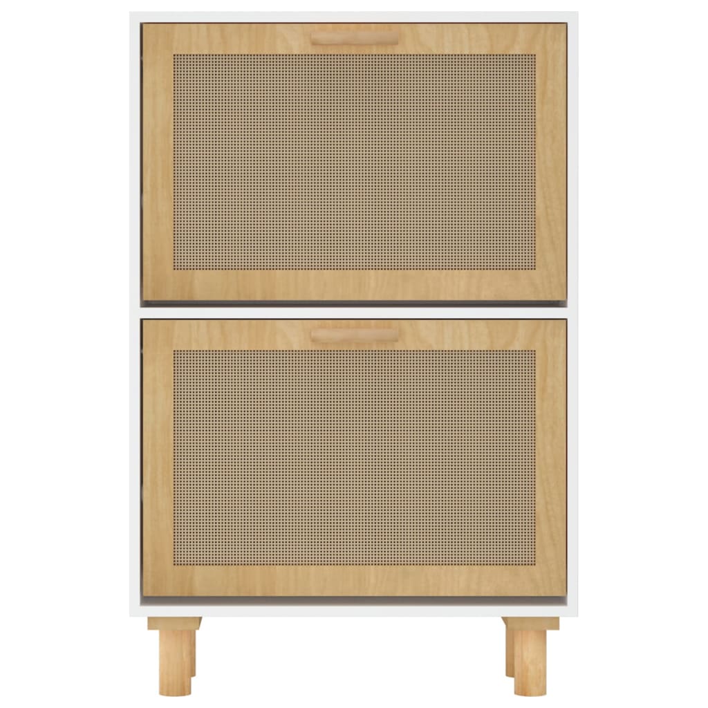 Schoenenkast 52x25x80 cm bewerkt hout en natuurlijk rattan wit - AllerleiShop