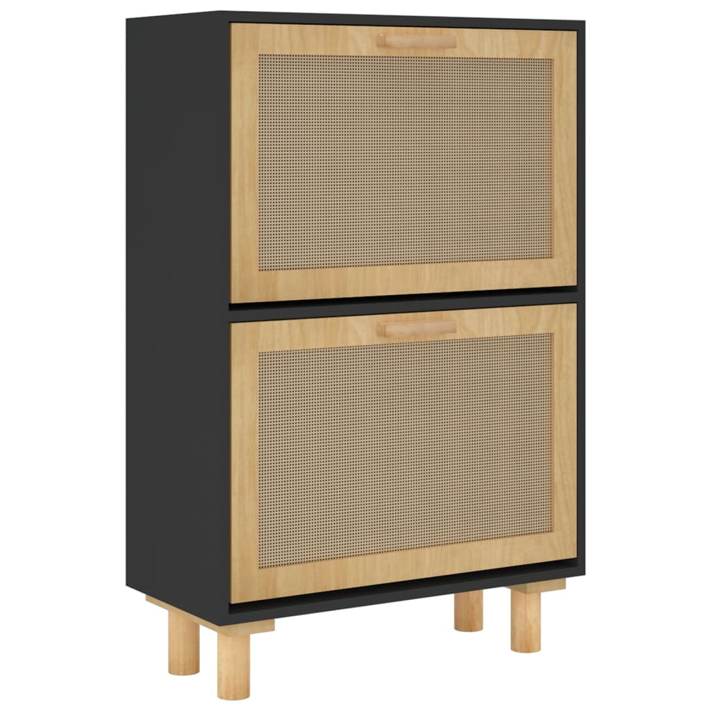 Schoenenkast 52x25x80 cm bewerkt hout en rattan zwart - AllerleiShop