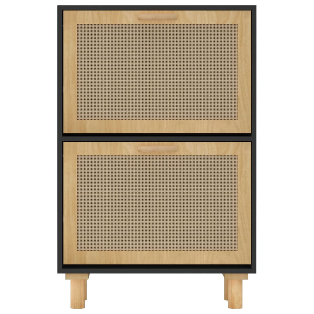 Schoenenkast 52x25x80 cm bewerkt hout en rattan zwart - AllerleiShop