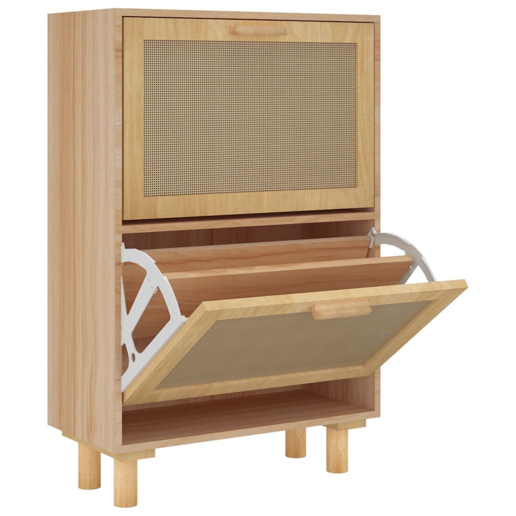 Schoenenkast 52x25x80 cm bewerkt hout & natuurlijk rattan bruin - AllerleiShop