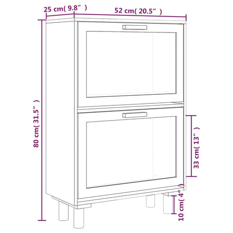 Schoenenkast 52x25x80 cm bewerkt hout & natuurlijk rattan bruin - AllerleiShop