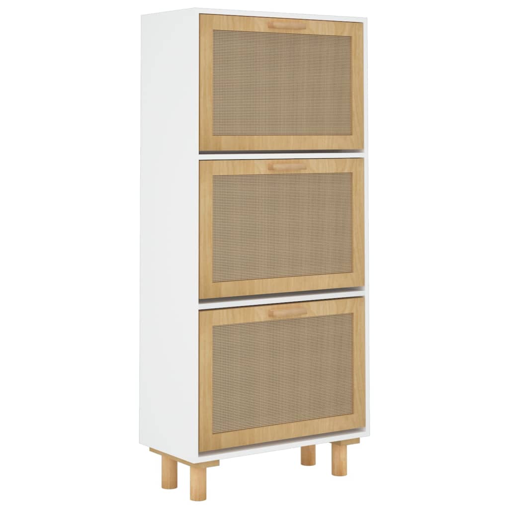 Schoenenkast 52x25x115 cm bewerkt hout en natuurlijk rattan wit - AllerleiShop