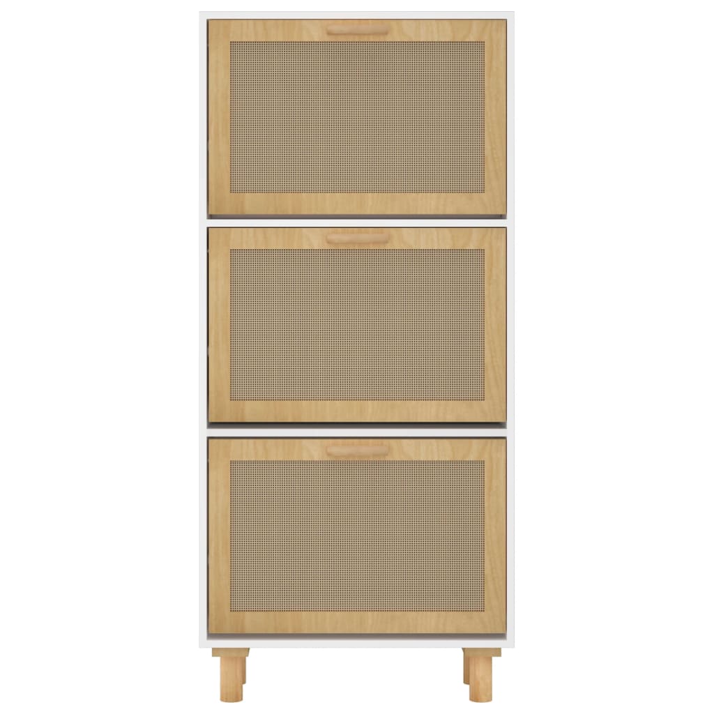 Schoenenkast 52x25x115 cm bewerkt hout en natuurlijk rattan wit - AllerleiShop