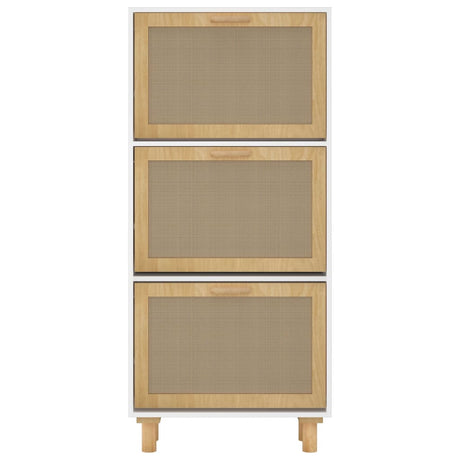 Schoenenkast 52x25x115 cm bewerkt hout en natuurlijk rattan wit - AllerleiShop