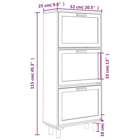 Schoenenkast 52x25x115 cm bewerkt hout en natuurlijk rattan wit - AllerleiShop