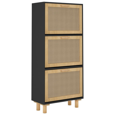 Schoenenkast 52x25x115 cm bewerkt hout en rattan zwart - AllerleiShop