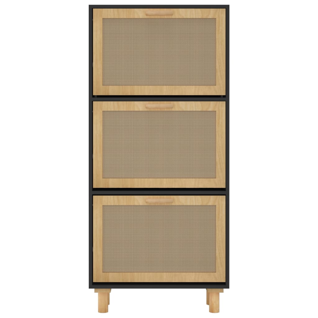 Schoenenkast 52x25x115 cm bewerkt hout en rattan zwart - AllerleiShop