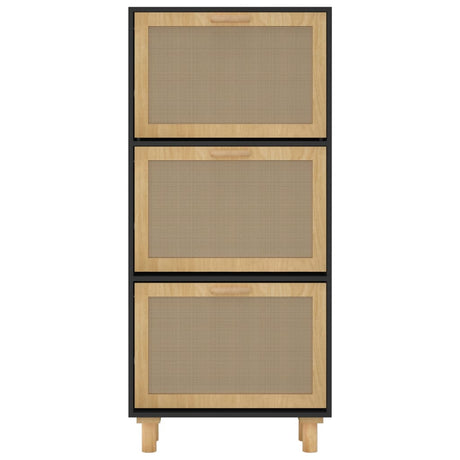 Schoenenkast 52x25x115 cm bewerkt hout en rattan zwart - AllerleiShop