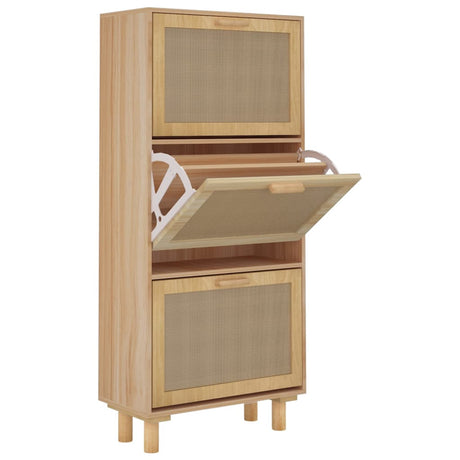 Schoenenkast 52x25x115cm bewerkt hout & natuurlijk rattan bruin - AllerleiShop