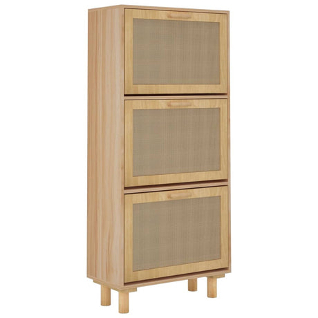 Schoenenkast 52x25x115cm bewerkt hout & natuurlijk rattan bruin - AllerleiShop