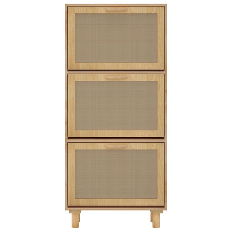 Schoenenkast 52x25x115cm bewerkt hout & natuurlijk rattan bruin - AllerleiShop