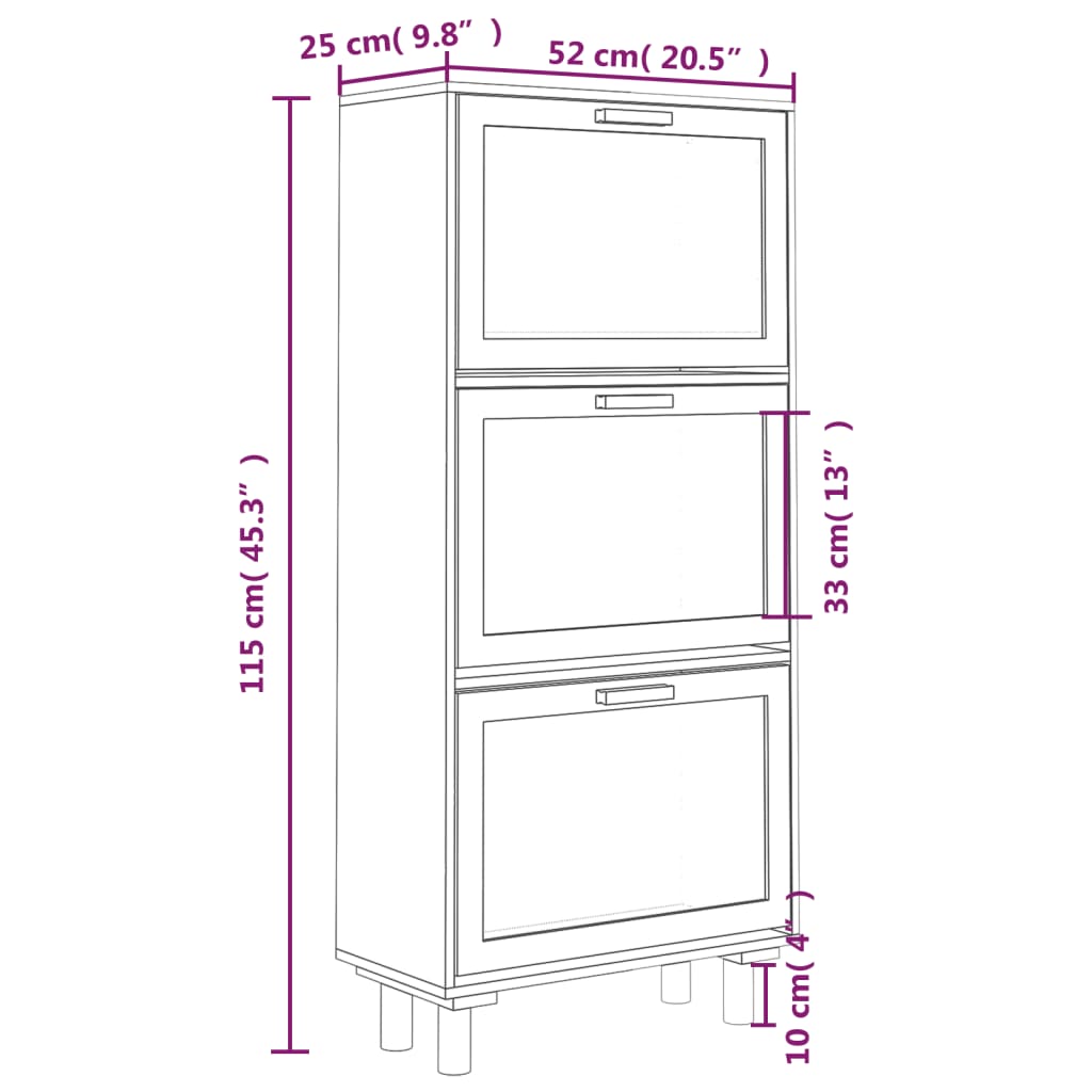 Schoenenkast 52x25x115cm bewerkt hout & natuurlijk rattan bruin - AllerleiShop